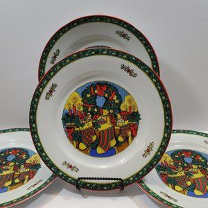Trisa Christmas Memories Dinner Plates Toys in Stockings Pattern